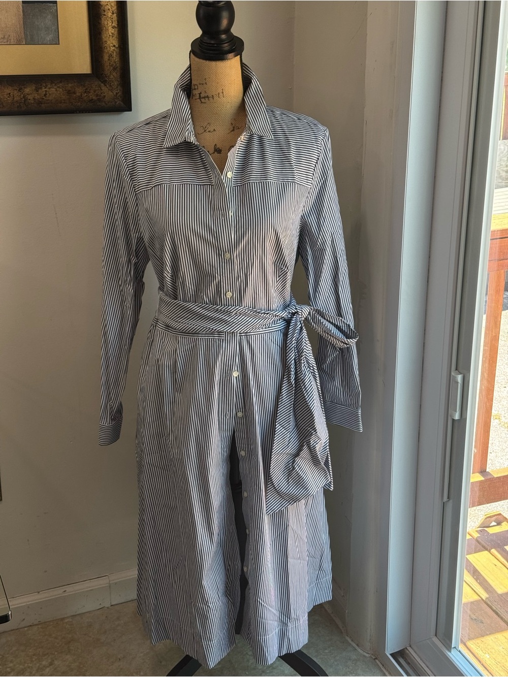 J. Crew Navy and White Striped Shirt Dress